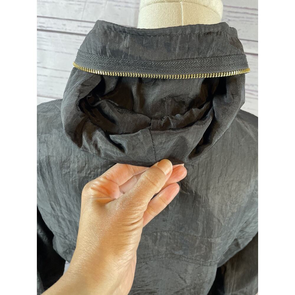 Women’s Black Anorak Jacket Stand Collar Hidden Hood Zip Front Lined Size M - Picture 5 of 8